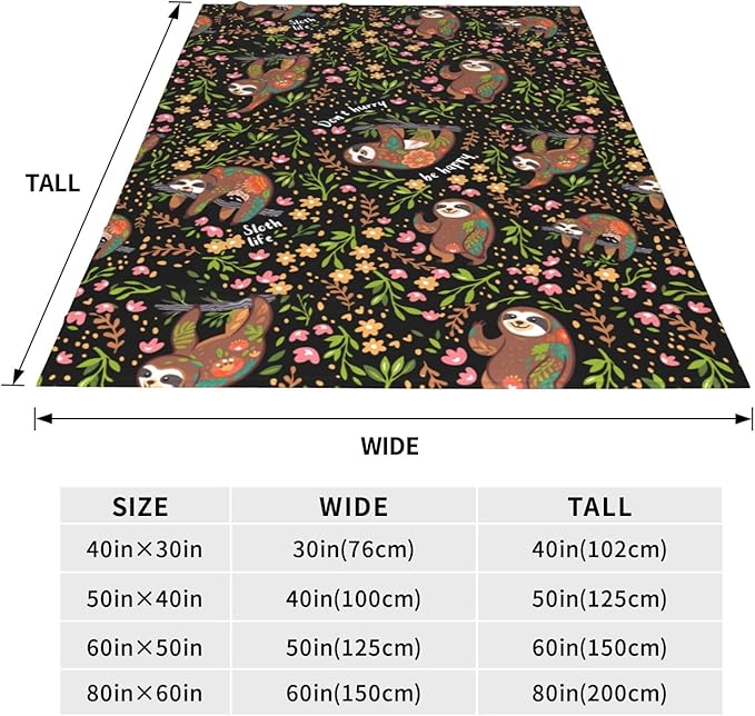 Ultra-Soft Microfiber Throw Blanket 330 GSM Fuzzy Fleece Blanket for Adults Kids Gift Couch, Sofa, Bed Sloth Black 50"X40"