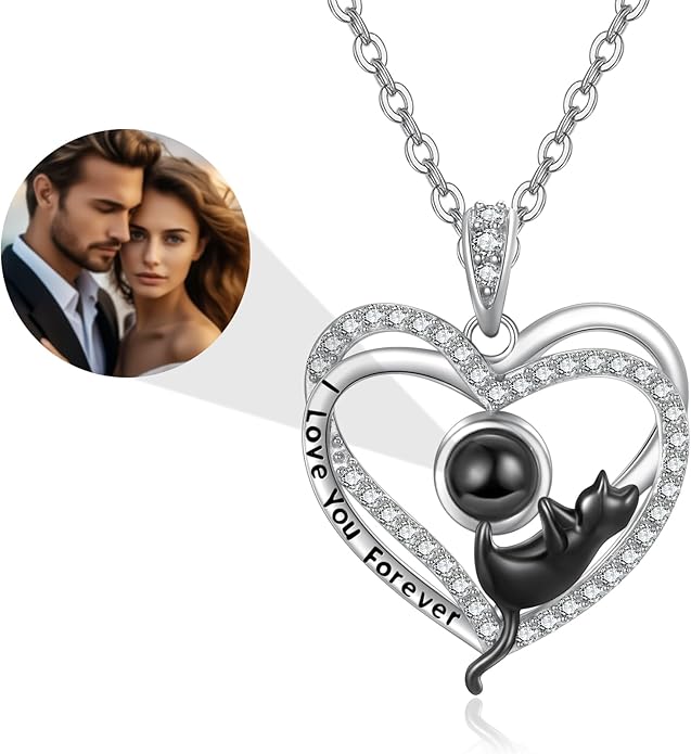 Birthstone Cat Necklaces,925 Sterling Silver Cat Necklace Heart Pendant for Women,Dainty Animal Jewelry for Her,Wedding Anniversary Birthday Gifts for Women Mom Grandma