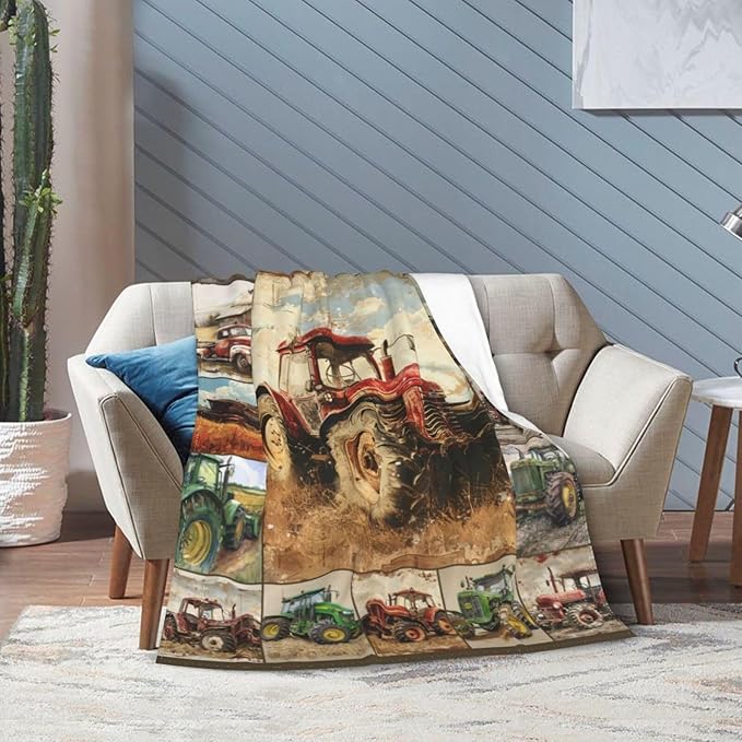 Farm Truck Blanket Retro Truck Throw Blanket Truck Stuff Merch Cozy Print Flannel Fleece Soft Plush Fuzzy Warm Lightweight Bedding Truck Gifts for Women Girls Men Kids 50"X40"