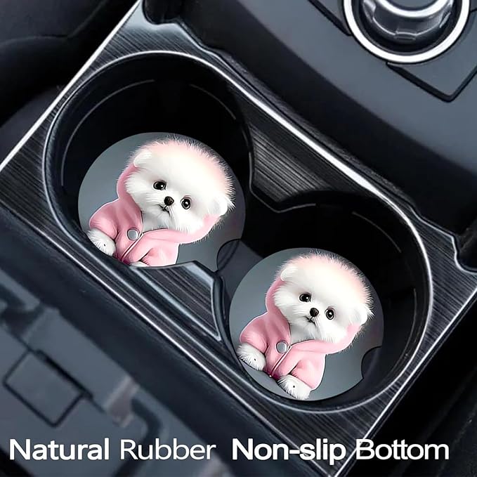 Car Coasters for Cup Holders,2 Pack Dog Car Coasters,2.75" Universal Size Anti Slip Rubber Mat,Automotive Cup Holder Decal Decor Accessories,Gifts for Dog Lovers for Women,Men,Mom