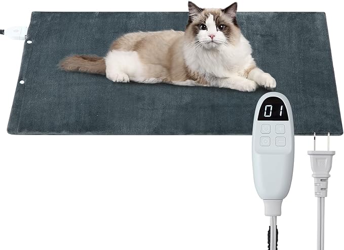 Faster Warming Pet Heating Pad, Indoor Electric Dog Cat Heated Bed Pad with Adjustable Temperature & Auto Shut Off, Waterproof Pet Heated Pads with Chew Resistant Cord, Pet Heated Mat 18 X 16 Inch