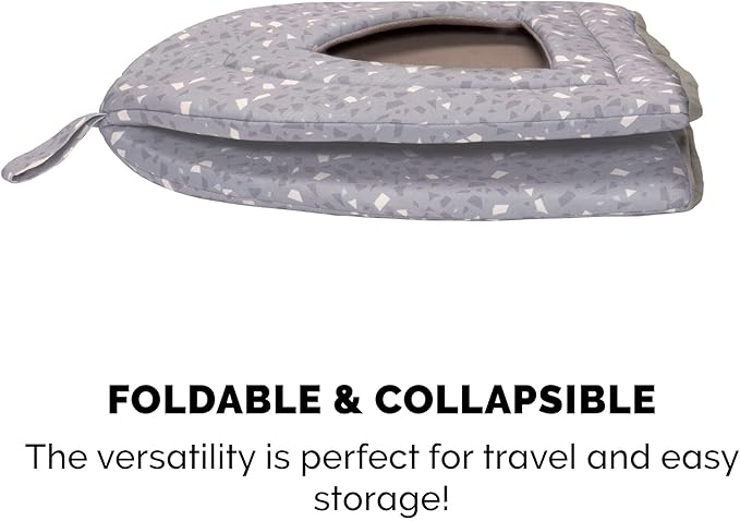 Furhaven Cat Bed Cave for Indoor Cats & Small Dogs, Washable & Foldable w/ Removable Cushion - Polycanvas Print Pet Tent - Gray Terazzo, Small