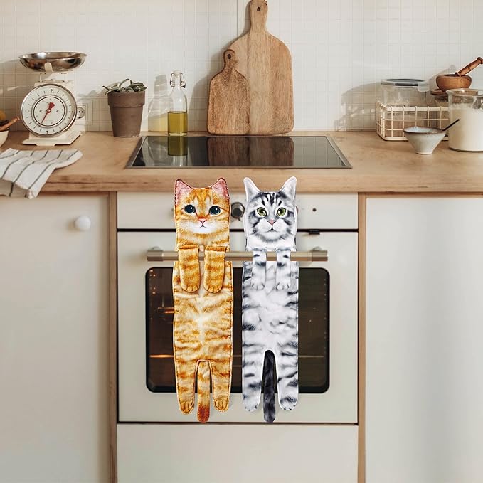 Funny Cat Gifts for Women Mom Grandmom- Cute Kitten Hand Towel for Bathroom Kitchen- Unique Housewarming Valentines Mothers Birthday Christmas Gag Gifts for Women Mom Cat Lovers