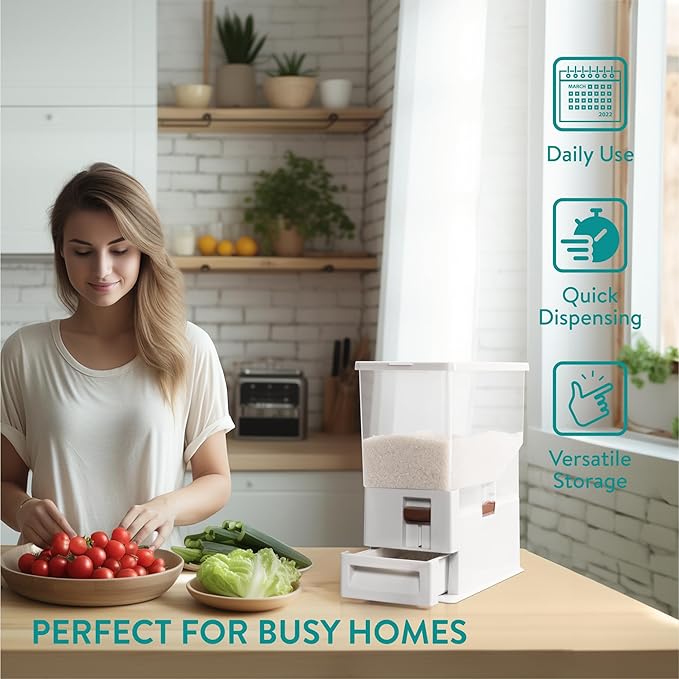 Navaris Pet Food Container - Dry Food Storage for Cats and Dogs or Other Pets - Durable Transparent Design with Portion Control - Large 14.8QT (14L) Capacity