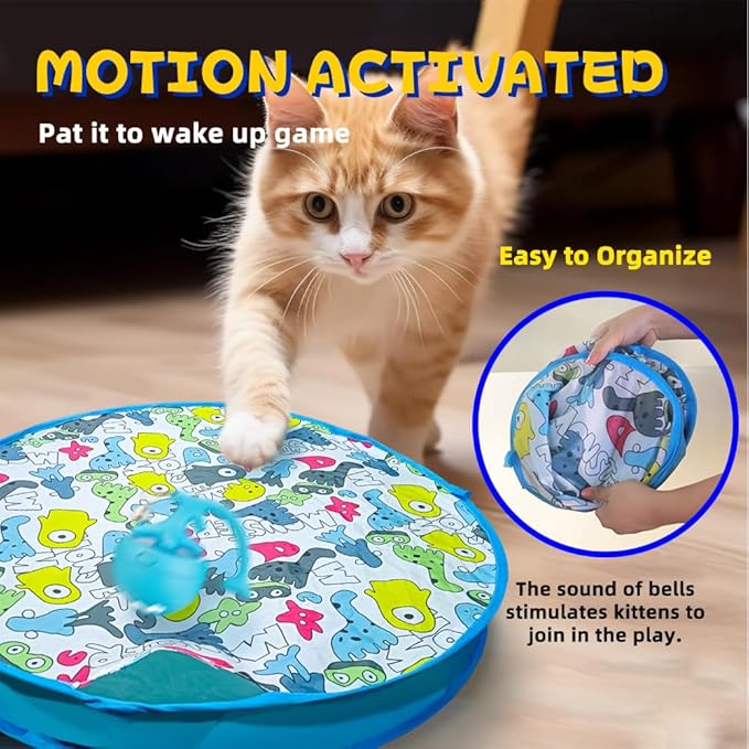 Interactive Cat Toy, Electric Hunting Toys for Bored Indoor Cats, Motion Activated Fast Moving Ball Rolling in Cat Play Mat, Hide and Seek Kitten Toy