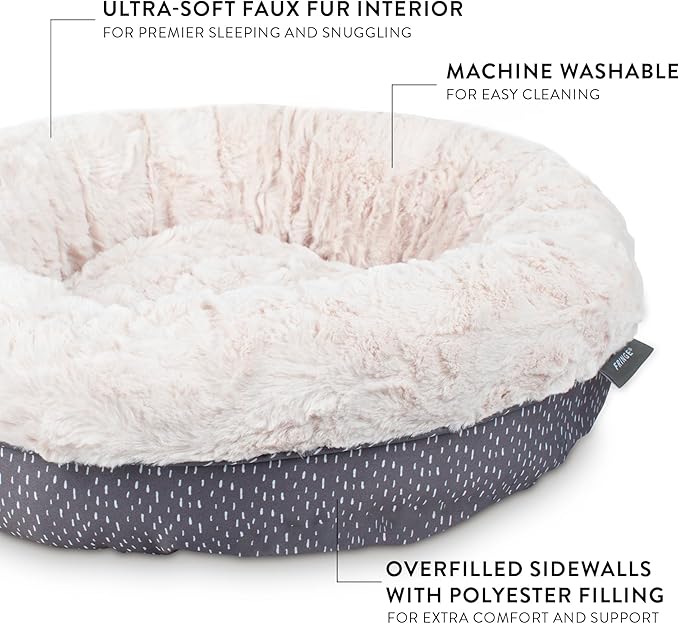 Fringe Studio Beans Charcoal Small Circle Pet Bed 18"- Poly Filled with Faux Fur Interior - Machine Washable