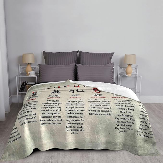 Samurai Bushido Blanket Japanese Gifts Seven Virtues Throw Blanket Super Warm Soft Plush Lightweight Fleece Flannel Japan Decor Blanket for Women Men Girls Boys for Couch Sofa Bedding 50"X40"