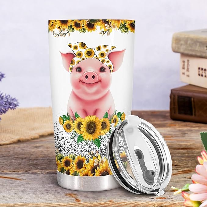 34HD Just A Girl Who Loves Pigs Tumbler with Lid, 20oz Stainless Steel Vacuum Insulated Animal Cup, Farm Animal Gifts for Women Girls Sister Daughter, Pig Birthday Gifts