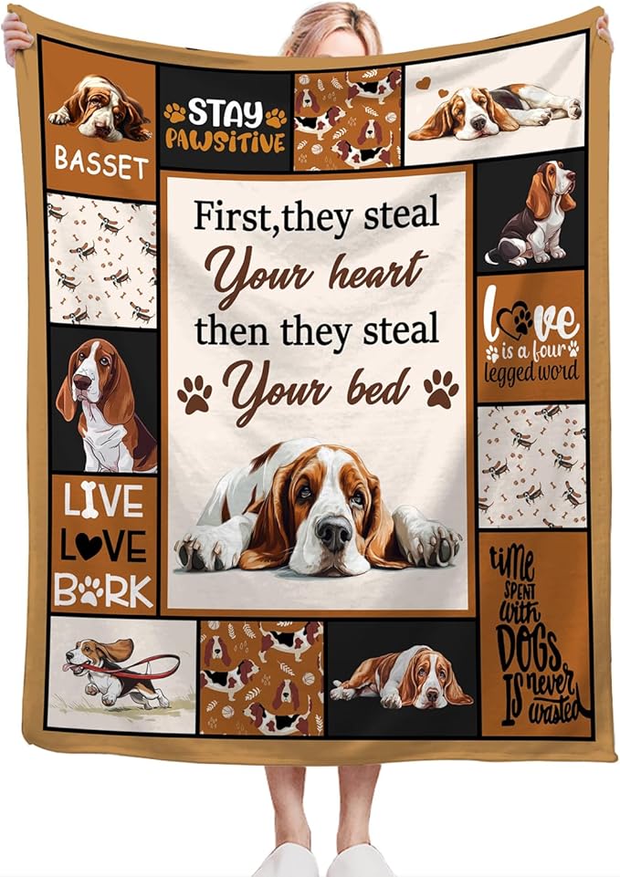 Basset Hound Blanket Ultra Soft Cozy Cute Dog Throw Blanket Fleece Fuzzy Plush Bedding Blanket Basset Hound Lovers Gifts for Women Girls Adults Couch Sofa 50"x40"
