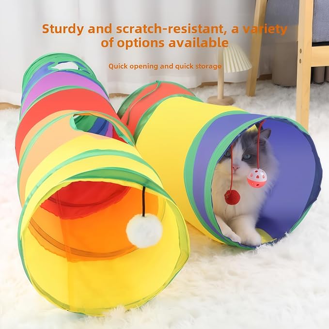 Cat Tunnel for Indoor Cats Interactive - Rabbit Tunnel Toys, Pet Toys Play Tunnels for Cats Kittens Rabbits Puppies Crinkle Pop Up Rainbow 47" Shape S