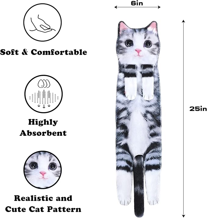 Cat Funny Hand Towels for Bathroom Kitchen- Cute Decorative Kitten Decor Hanging Face Towels- Unique Housewarming Valentines Mothers Birthday Gifts for Women Mom Cat Lovers