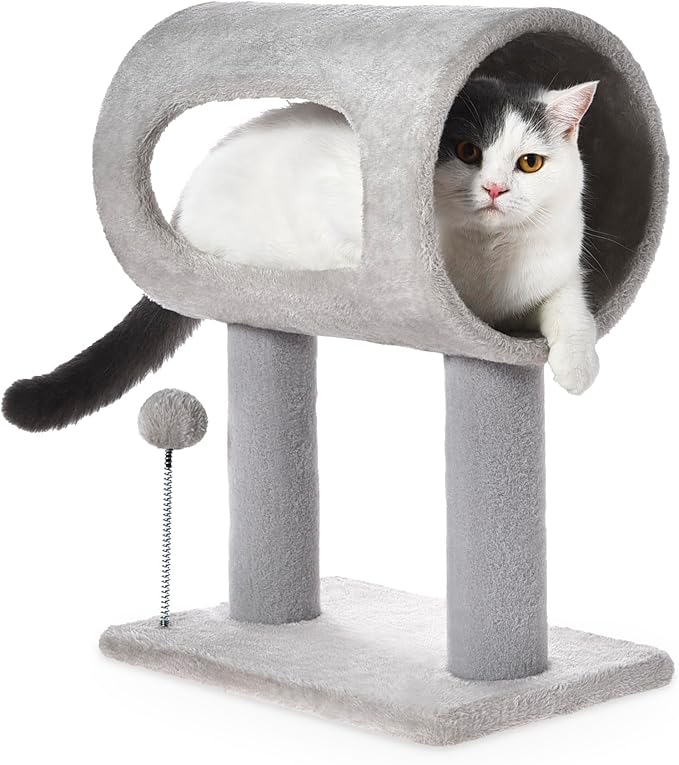 Cat Craft Cat Scratching Post 20.5" Cat Tree with Tunnel Bed Carpet Cat Tower Kitten Tree Cat Tree with Hanging Ball for Indoor Cat, Grey