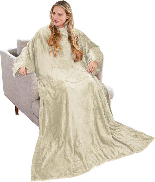 Solaris Wearable Blanket with Sleeves for Adults, Softness Comfort Warmth Fleece Gift for Women Men, Snuggy Body Throw TV Blanket for Home Office Lounge, Gift for Your Lover