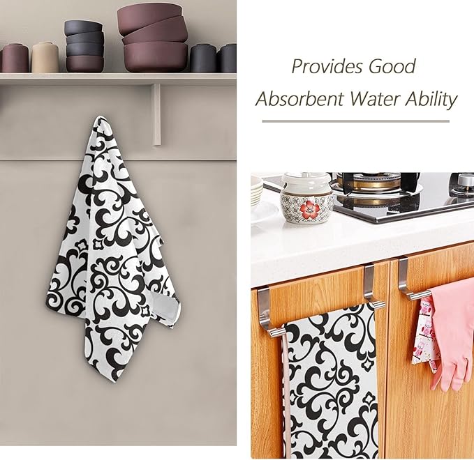 2 Pack White Black Boho Floral Hand Towels for Bathroom,Soft Absorbent Vintage Abstract Flower Modern Bath Hand Towels for Kitchen,Decorative Guest Bathroom Towels for Face,Shower,Gym 14"x28"