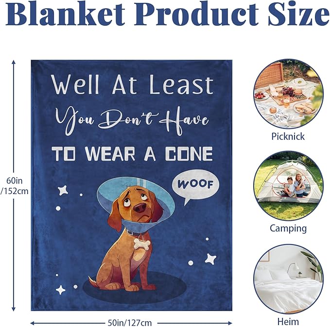 Get Well Gifts for Women After Surgery, Get Well Soon Gifts for Women/Men After Surgery, Recovery Blanket Present, Dog Lovers Blanket, Blue Dog Present