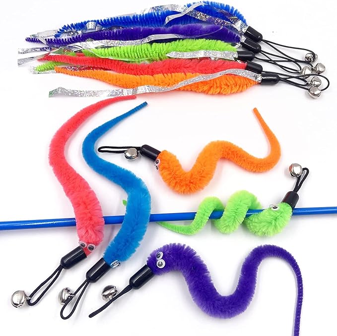 Cat Worm Toy Refills Cat Toys Wand Replacement, 15 Pieces Cat Worms Refill, Worm Cat Toy Attachment for Cat Wand
