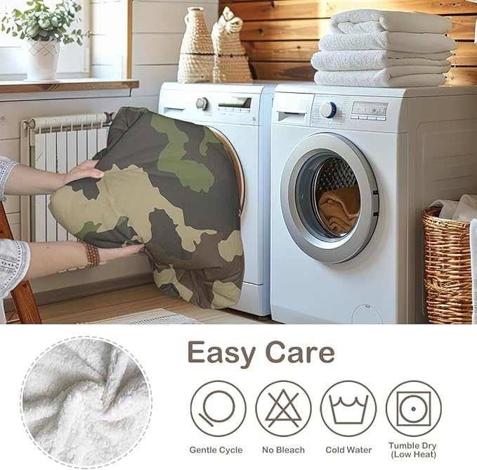 Sleepwish Military Khaki Camo Fleece Throw Blanket for Kids Boys Soft Army Camouflage Sherpa Blanket for Couch Chair Bed, Queen (90" X 90")