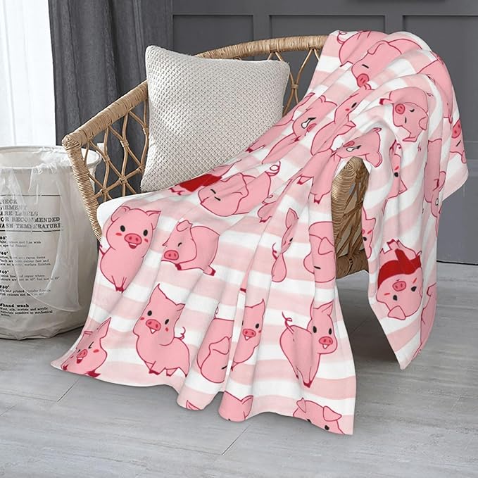 Kids Cute Pigs Print Blanket Throw 50"x40", Plush Flannel Pink Pig Blankets, Soft Warm Decorative for Kids Women