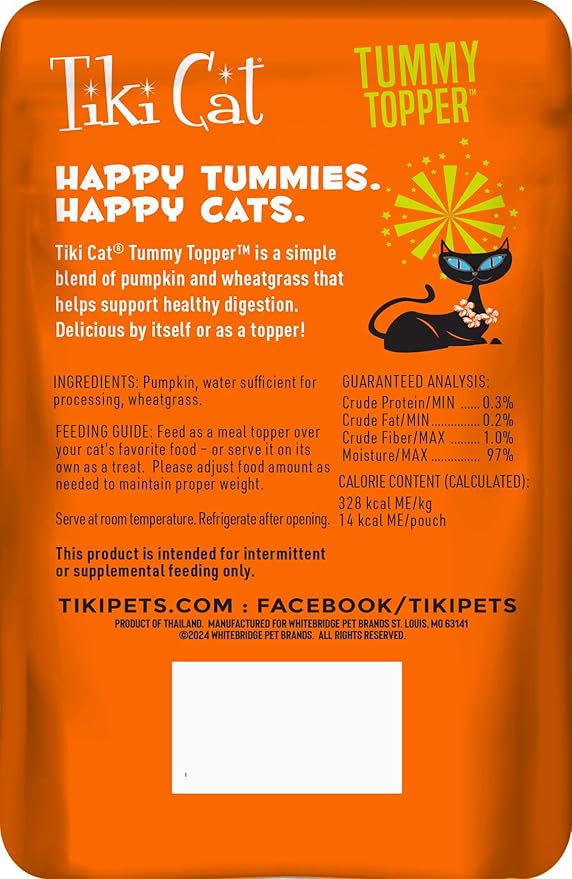 Tiki Cat Born Carnivore Functions Digestion, Pumpkin Recipe Puree, Formulated to Support Healthy Digestion, Mousse Cat Food Topper, 1.5 oz. Pouch (12 Count)
