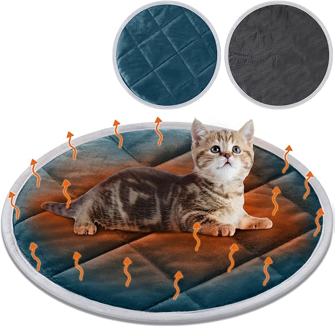 2 Pcs Cat Heating Pad Round 16 Inch Self Heating Cat Mat Washable Heated Cat Bed Anti Slip Cat Warming Pad Pet Bed Mat for Kennel Dog Crate Indoor Outdoor(Blue,16 Inch)