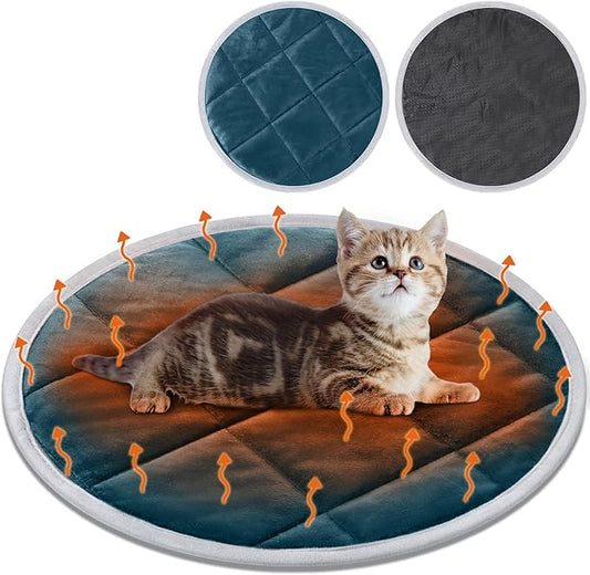 2 Pcs Cat Heating Pad Round 16 Inch Self Heating Cat Mat Washable Heated Cat Bed Anti Slip Cat Warming Pad Pet Bed Mat for Kennel Dog Crate Indoor Outdoor(Blue,16 Inch)