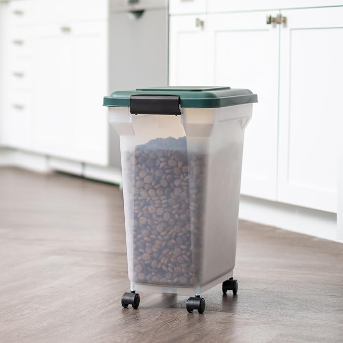Remington WeatherPro Airtight Dog Food Storage Container, Up to 22 lbs, Attachable Wheels, For Dog Cat Bird and Other Pet Food Storage Bin, Keep Fresh, Translucent Body, Green