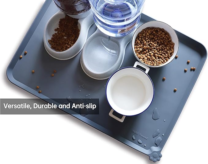 Hoki Found X-Large Silicone Pet Food Mats Tray - Non Slip Pet Dog Cat Bowl Mats Placemat - Dog Pet Cat Feeding Mat - Waterproof Dog Cat Food Mats -Pet Water Mats for Carpet -Gray-1