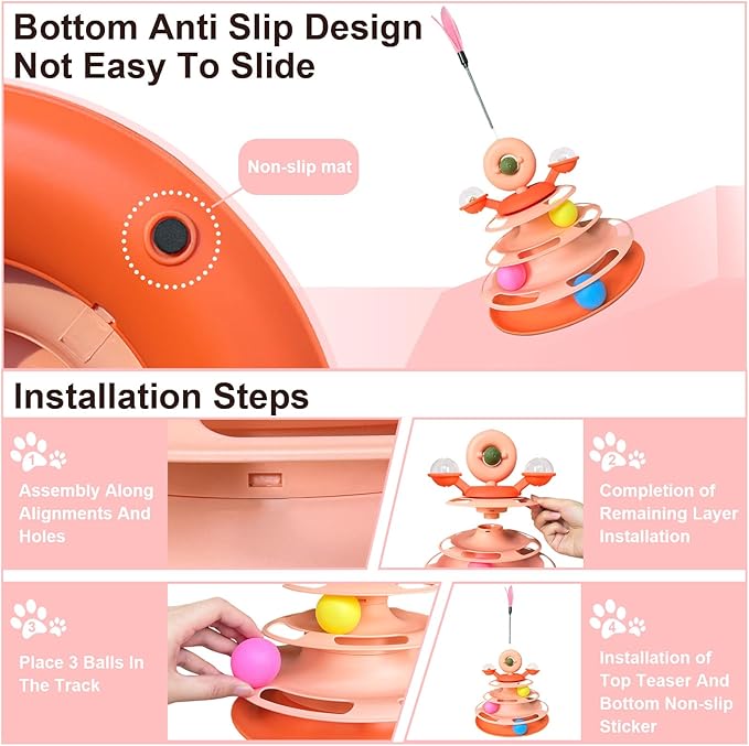 Interactive Cat Toy Kitten Toys Cat Toys with Catnip Balls Cat Toys for Indoor Cats Cat Ball Toy Cat Toys for Bored Indoor Adult Cats Orange