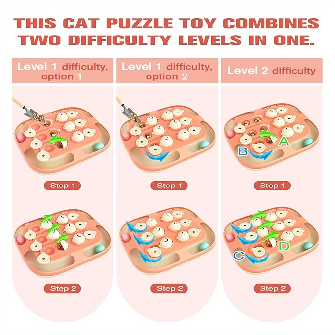 KADTC Cat Puzzle Games Level 2 in 1 Intelligence Mind Game Track Balls Kitten Food Puzzles Toy For Indoor Cats Sensory Activity Enrichment Toys Treat Feeder Entertainment Mental Stimulation Kitty Gift