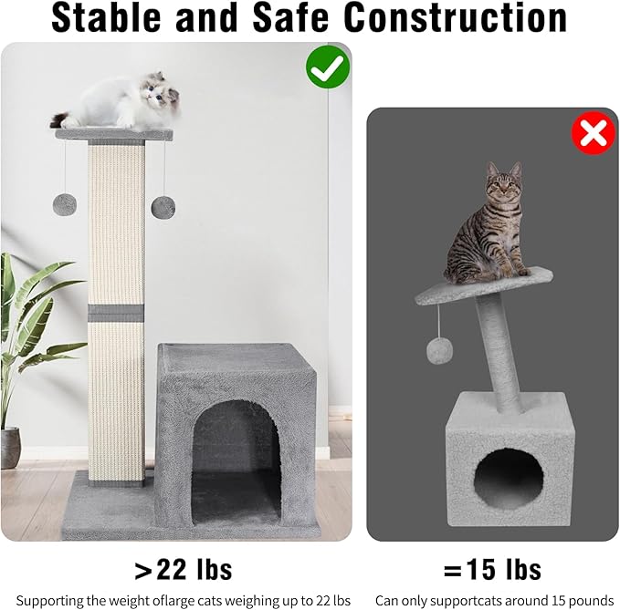 Cat Scratching Post,33-Inch Tall Scratching Posts for Indoor Cats Adults,Cat Tree with Modern Activity House,Heavy Duty Scratching Post with Jumping Platform,Grey