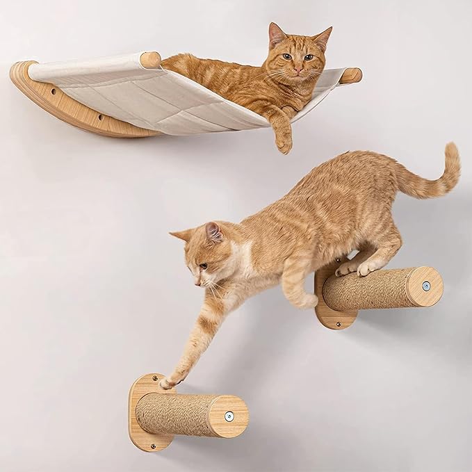 CertBuy 2 Pack Cat Wall Furniture, 11.2 inch Cat Wall Shelves with Jute Scratching Cat Shelf, Cat Wall Steps for Most Kitten, Medium Cats