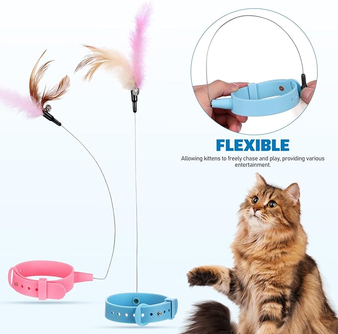 POPETPOP Cat Collar Toys-4 Pcs Cat Toy Collars Interactive Cat Toys for Indoor Cat Self Playing Chasing Plaything with Bell Teasing Wand for Kittens Small Animals