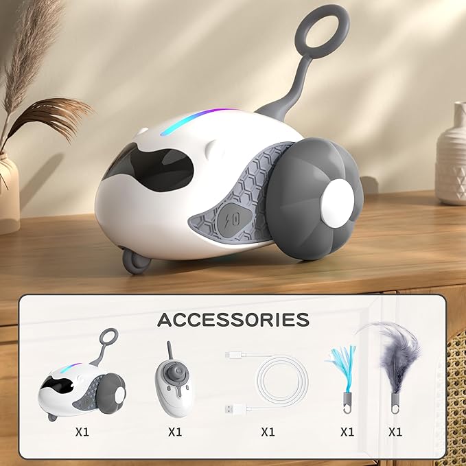 Interactive Cat Toys for Indoor Cats with Upgraded Rechargeable Joystick Remote Control Smart Automatic Moving Cat Toys with 2 Modes Kitten Toys for All Breeds of Bored Cat Exercise-Gray