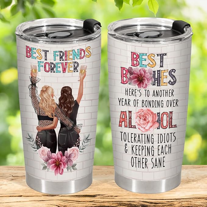 34HD Best Friend Tumbler with Lid, 20oz Insulated BFF Drinking Cup, Another Bonding Year Coffee Mug, Best Friends Gifts, Bestie Gifts for Birthday Mothers Day Christmas