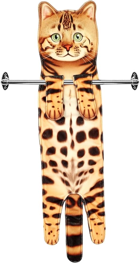 PAT JUUMG Funny Cat Hand Towels for Bathroom Kitchen Decor Towel,Cute Decorative Hanging Face Towels,Super Absorbent Soft, Housewarming Gift,Cat Lovers Gifts for Women (Leopard)