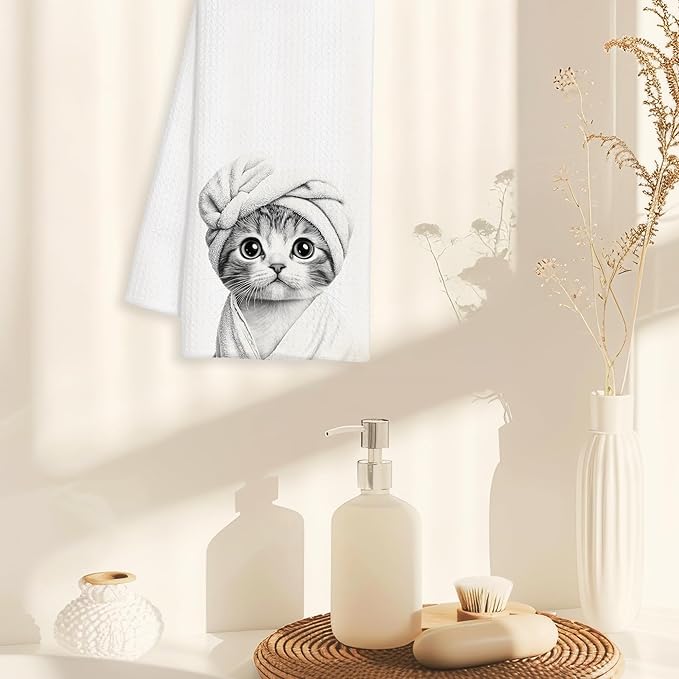 Cute Cat Decor Gifts Bathroom Hand Towels - Funny Animal Bathroom Towel, Funny Cute Animal Hand Towels for Restroom Decor, Cat Lover Gifts, 16×24 Inches