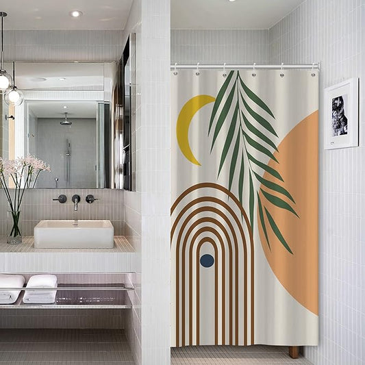 AWERT Small Half Size Stall Shower Curtain with 6 Hooks Shower Stall Curtain 36 x 72 Boho 36 inch Shower Curtain for Bathroom/RV and Camper (Boho)