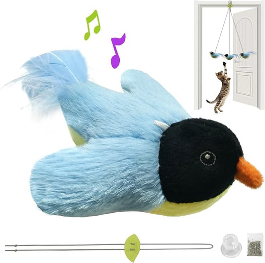 LEWISER Cat Toys Chirp Chickadee, Interactive Cat Feather Toys, Retractable Cat Teaser Toy, Hanging Toys for Indoor Cats Exercise, Kitten Kitty Fun Mental Physical Toys, Blue (1 Pack)