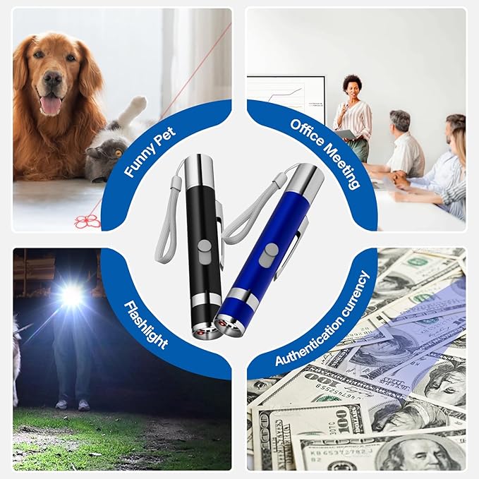 2-Piece Cat Toys Interactive for Indoor Cats, 7 Patterns, Rechargeable Pointer Toys for Kitten Pet Dog Play Training Exercise, Blue and Black