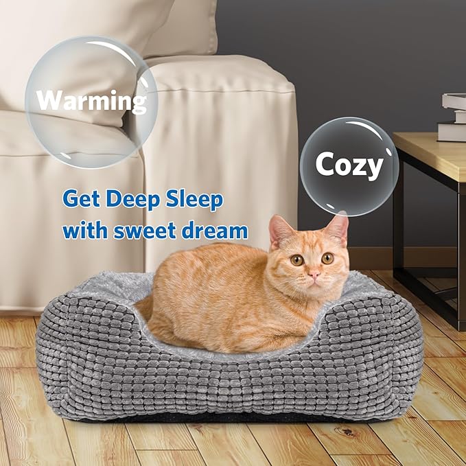 MARUNDA Heated Cats Bed for Indoor Use, Electric Cats Heated Bed Pets Heating Bed for Cats and Small Dogs, Washable Pets Bed with Automatic Heating Pad (23x20x7 Grey)