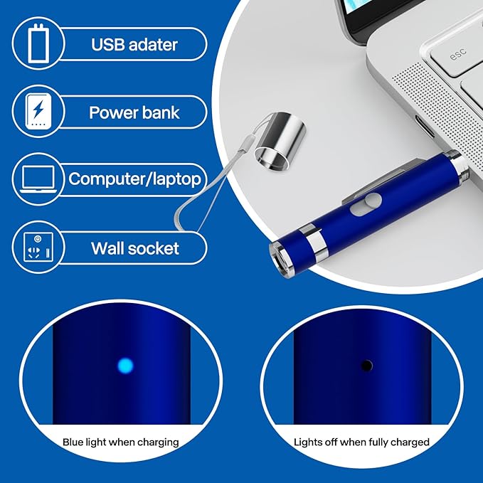 Interactive Cat Toys for Indoor Cats with 5 Patterns and 3 Modes, Rechargeable Pointer Toys for Pets Playing and Training, Blue