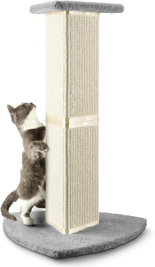 Cat Scratching Post for Indoor Cats.28inch Natural Sisal Cat Scratcher with Triangle Pillar Design,Which Have 6.5" Wider Scratching Area.Cat Post Cat Tower with Stronger Bottom and Column.