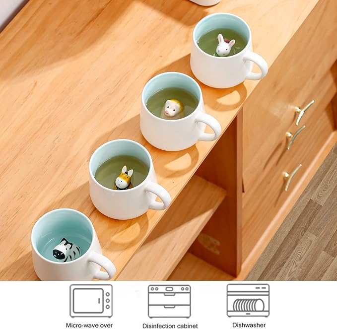 BigNoseDeer Cute Ceramic Donkey Coffee Mug Funny Mug with 3D Animal Inside Kawaii Tea Cup with Spoon and Lid Cool Stuff Christmas Gifts Birthday Mother's Day Cute Gifts for Women Kids 12oz（Donkey）