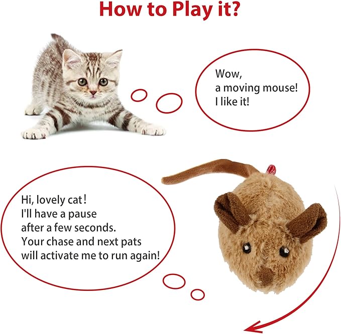 Gigwi Interactive Cat Toy Mouse, Moving Automatic Cat Toys Mice Electronic with Furry Tail, Automatic Squeaky Cat Toys for Kitten Indoor/Outdoor Exercise (Brown-Ear)