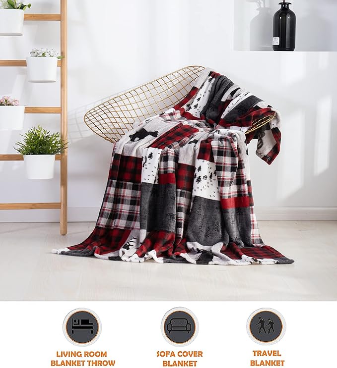 Elegant Comfort Luxury Velvet Super Soft Christmas Prints Fleece Blanket-Holiday Theme Home Décor Fuzzy Warm and Cozy Throws for Winter Bedding, Couch and Gift, 50 x 60 inch, Patch