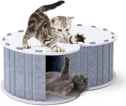 Cloud Cat Play Tunnel with Cat Bed, MIU COLOR Cat Chase Playground, Foldable Scratch Resistant Double-Layer Cat Cave, Cat Hideaway Tunnel Tube Toys, for Cats up to 10 lbs