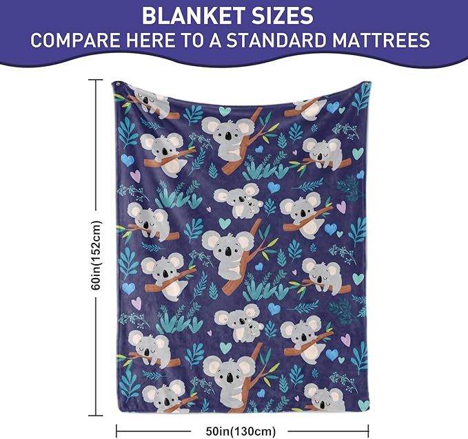 Koala Blanket Soft Flannel Lightweight Throw for Kids Girls Boys - All Season Animal Blanket for Sofa Couch Bed - Decorative Mushroom Present