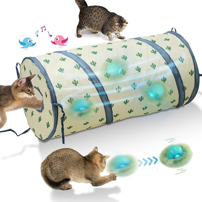 Cat Toys Cat Tunnels with Automatic Cat Ball, Motion Activated Interactive Cat Toy Peekaboo Cat Cave Gaming