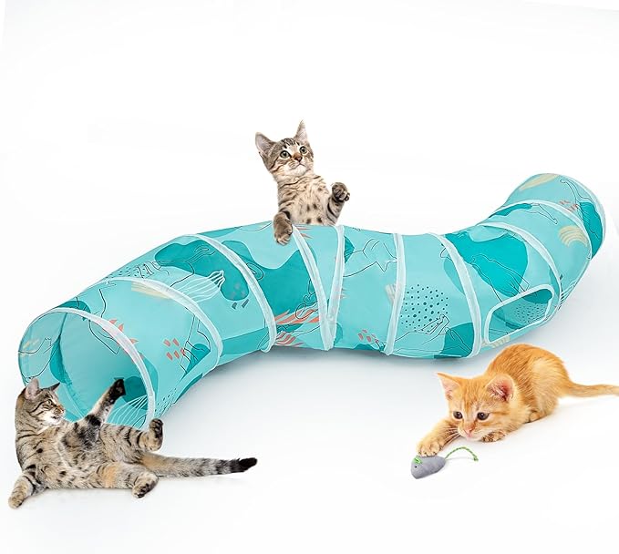 Glittme Cat Tunnel, Cat Tunnels for Indoor Cats, S-Shape Peekaboo Cat Cave with Cat Toys, Foldable Cat Tubes and Tunnels for Cats, Rabbit, Puppy, Guinea Pig