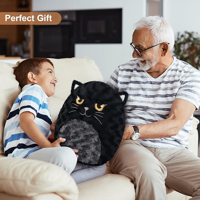 Cute Black Cat Plush Pillows, 14" Soft Stuffed Cat Animal for Squish & Collect, Kawaii Cat Plush for Bedroom Decor, Cute Birthday Gifts for Girls and Boys